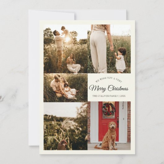 Ivoor Zeer Vrolijk Kerstmis Vijf Fotocollage Feestdagenkaart (Voorkant)