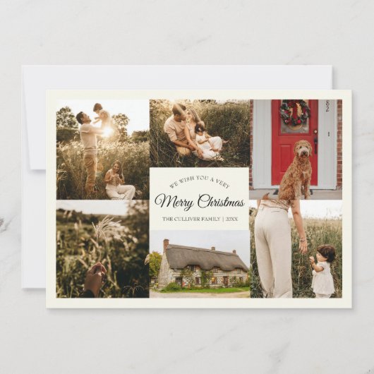 Ivoor Zeer Vrolijk Kerstmis Zes Fotocollage Feestdagenkaart (Voorkant)