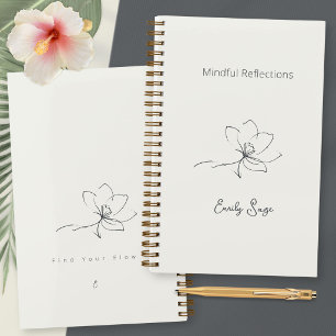 Ivoor Zen Yoga Bloem Lijnen Kunst Leigrijs Luxe Notitieboek