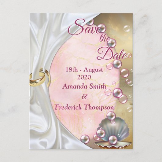 Ivoor Zijde, Gouden Kant & Parels en Marmer Aankondigingskaart (Voorkant)