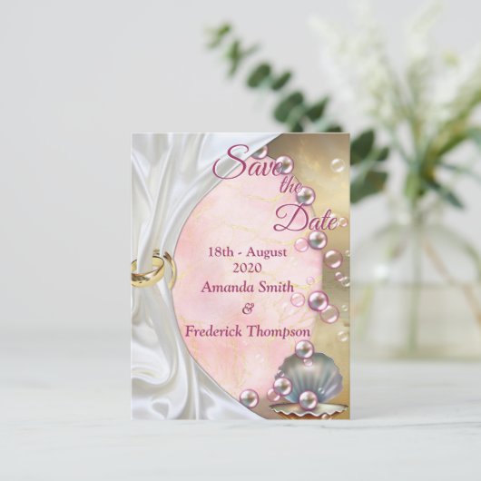 Ivoor Zijde, Gouden Kant & Parels en Marmer Aankondigingskaart (Staand voorkant)