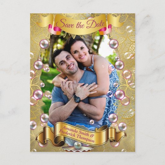 Ivoor Zijde, Gouden Kant & Parels en Marmer Aankondigingskaart (Voorkant)