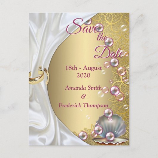 Ivoor Zijde, Gouden Kant & Parels en Marmer Aankondigingskaart (Voorkant)