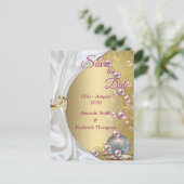 Ivoor Zijde, Gouden Kant & Parels en Marmer Aankondigingskaart (Staand voorkant)