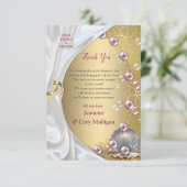 Ivoor Zijde, Gouden Kant & Parels en Marmer Bedankkaart (Staand voorkant)