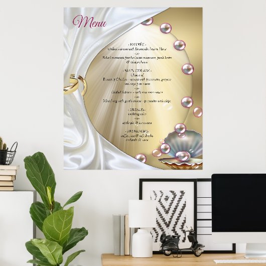 Ivoor Zijde, Gouden Kant & Parels en Marmer Poster (Thuiskantoor)