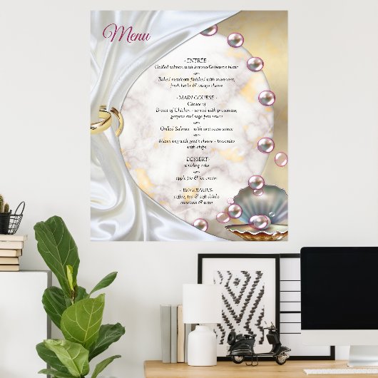 Ivoor Zijde, Gouden Kant & Parels en Marmer Poster (Thuiskantoor)