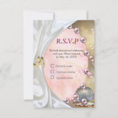 Ivoor Zijde, Gouden Kant & Parels en Marmer RSVP Kaartje (Voorkant)