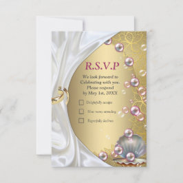 Ivoor Zijde, Gouden Kant & Parels en Marmer RSVP Kaartje