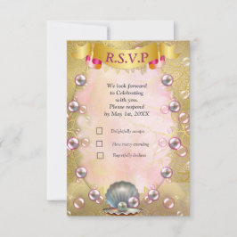 Ivoor Zijde, Gouden Kant & Parels en Marmer RSVP Kaartje