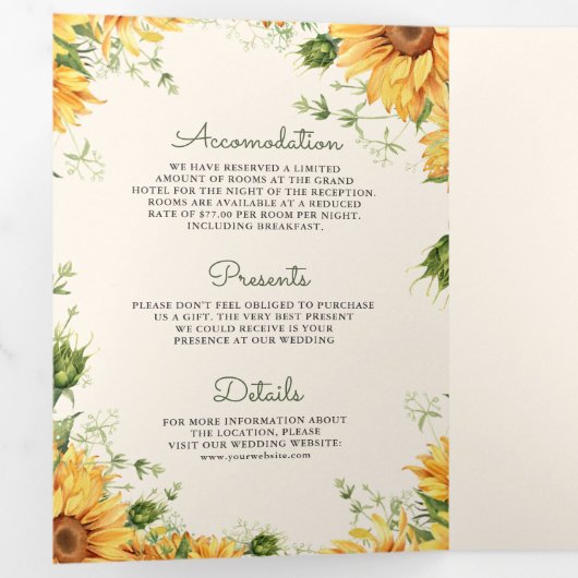 Ivoor Zonnebloemen Mason Jar QR Code Huwelijk Drieluik Uitnodiging (Binnenzijde eerst)