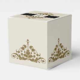 Ivoor Zwart en Goud Damask Bruiloft Favor Box Bedankdoosjes