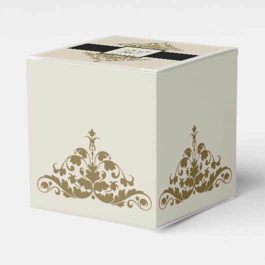 Ivoor Zwart en Goud Damask Bruiloft Favor Box Bedankdoosjes (Voorkant Zijde)