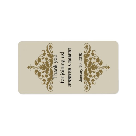 Ivoor Zwart en Goud Damask Bruiloft Lip Balm Label (Voorkant)