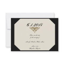 Ivoor Zwart en Goud Damask Bruiloft Save the Date