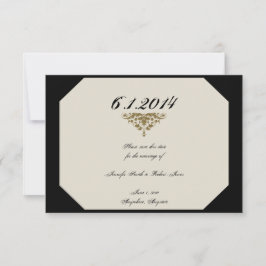 Ivoor Zwart en Goud Damask Bruiloft Save the Date