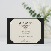 Ivoor Zwart en Goud Damask Bruiloft Save the Date (Staand voorkant)
