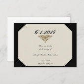 Ivoor Zwart en Goud Damask Bruiloft Save the Date (Voorkant / Achterkant)