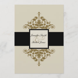 Ivoor Zwart en Goud Damask Bruiloft uitnodiging