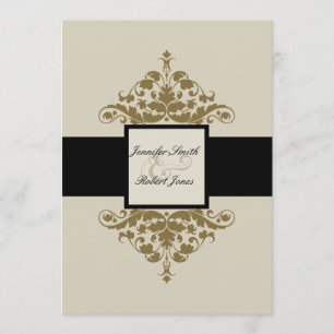Ivoor Zwart en Goud Damask Bruiloft uitnodiging