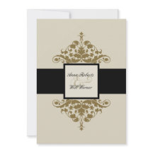 Ivoor Zwart en Goud Damask Bruiloft uitnodiging