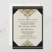 Ivoor Zwart en Goud Damask Bruiloft uitnodiging (Achterkant)