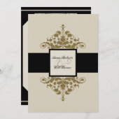 Ivoor Zwart en Goud Damask Bruiloft uitnodiging (Voorkant / Achterkant)