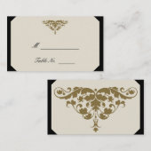 Ivoor Zwart en Goud Damask Trouwplaats Kaarten Plaatskaartje (Voorkant / Achterkant)