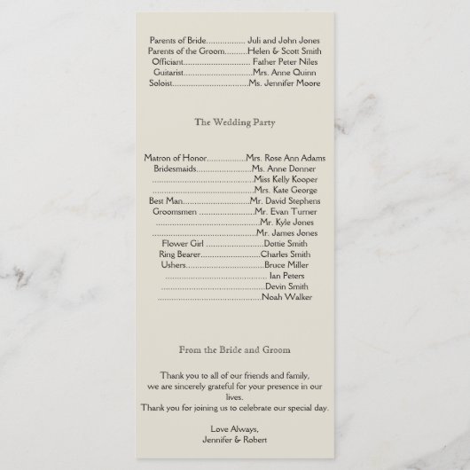 Ivoor Zwart en Goud Damask Trouwprogramma Programmakaart (Achterkant)