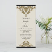 Ivoor Zwart en Goud Damask Trouwprogramma Programmakaart (Staand voorkant)