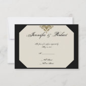 Ivoor Zwart en Goud Damask Wedding Response Kaart (Voorkant)
