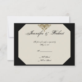 Ivoor Zwart en Goud Damask Wedding Response Kaart
