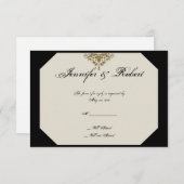 Ivoor Zwart en Goud Damask Wedding Response Kaart (Voorkant / Achterkant)