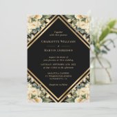 Ivoor Zwart Goud Geometrische Bloemen Huwelijk Kaart (Staand voorkant)