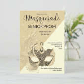 Ivoor Zwart Goud Sparkle Glitter Masquerade Prom Kaart (Staand voorkant)