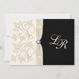 Ivoor, Zwart met Parel Liefdesknoop Uitnodigen Kaart