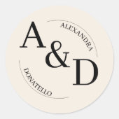 Ivoor zwart minimalistisch monogram bruiloft ronde sticker (Voorkant)