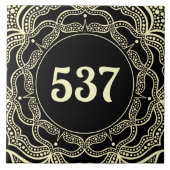 Ivoor & Zwarte Boho Sierplaat Huisnummer Tegeltje (Voorkant)