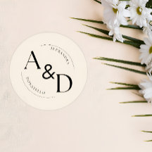 Ivoor Zwarte Minimalistische Monogram Trouwdag