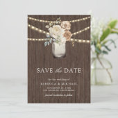 Ivoorbeige Bloemen Mason Jar Foto bruiloft Save The Date (Staand voorkant)