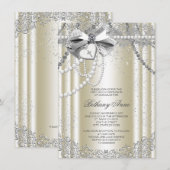 Ivoorbeige parel kruis eerste communie kaart (Voorkant / Achterkant)