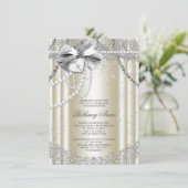 Ivoorbeige parel kruis eerste communie kaart (Staand voorkant)