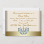 Ivoorblauw goud baby jongen foto doop uitnodiging (Achterkant)