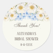 Ivoorblauwe bloementuin bruidsdouche dankjewel ronde sticker (Voorkant)