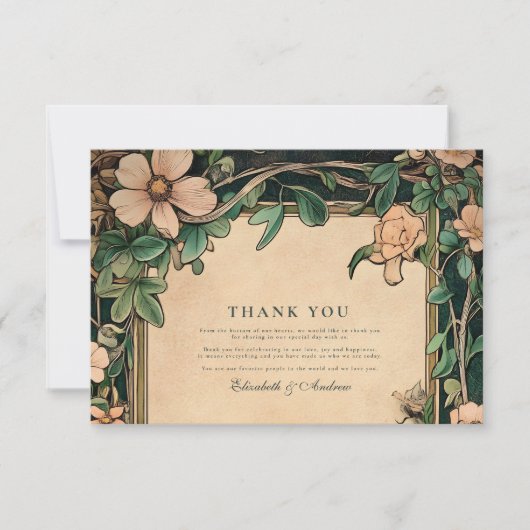 Ivoorbloei Art Nouveau bruiloft Bedankkaart (Voorkant)