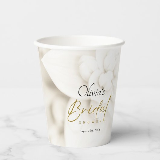 Ivoorbloei & Elegant Gold Script Vrijgezellenfeest Papieren Bekers (Voorkant)