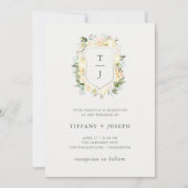 Ivoorbloem met groen | Waterverf Crest Wedding Kaart (Voorkant)