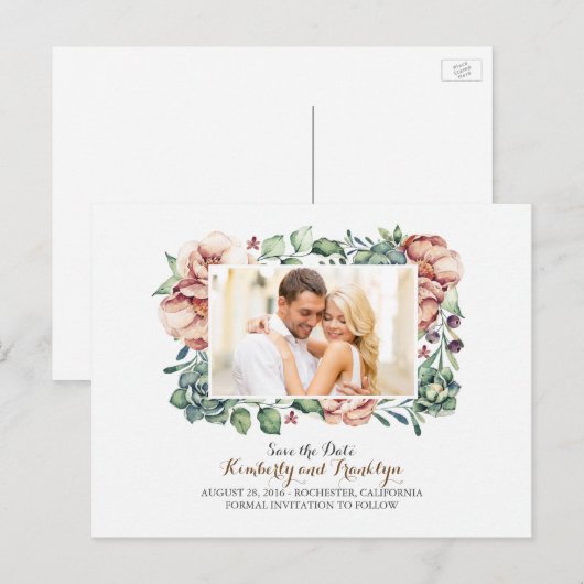 Ivoorbloemen en vetplanten foto Sla de datum op Aankondigingskaart (Voorkant / Achterkant)