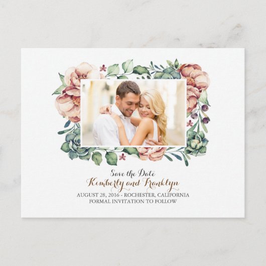 Ivoorbloemen en vetplanten foto Sla de datum op Aankondigingskaart (Voorkant)