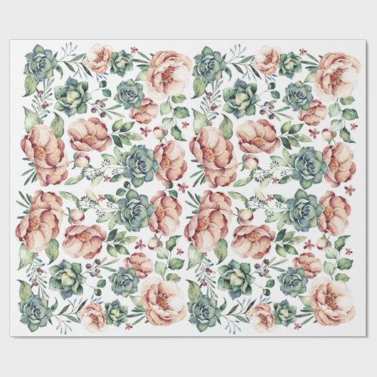 Ivoorbloemen en vetplanten herfst  cadeaupapier (Vlak)